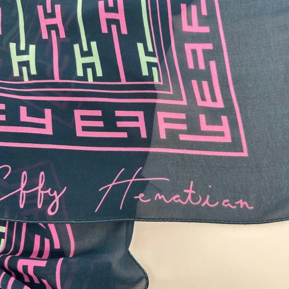 Effy Hematian Scarf Women OS Navy Blue Pink Geometric Logo Print Wrap